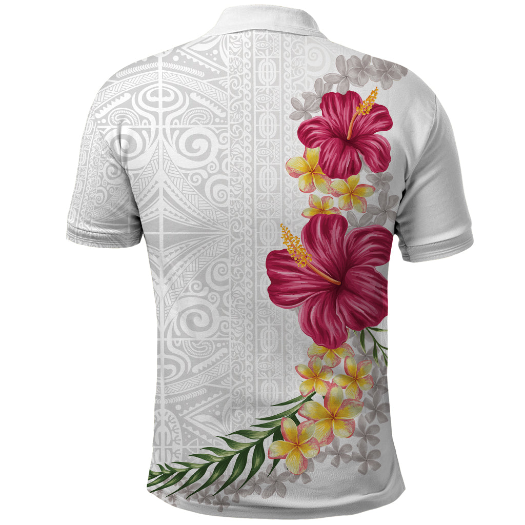 Hawaiian Plumeria and Hibiscus Polo Shirt White Mode LT03 - Polynesian Pride