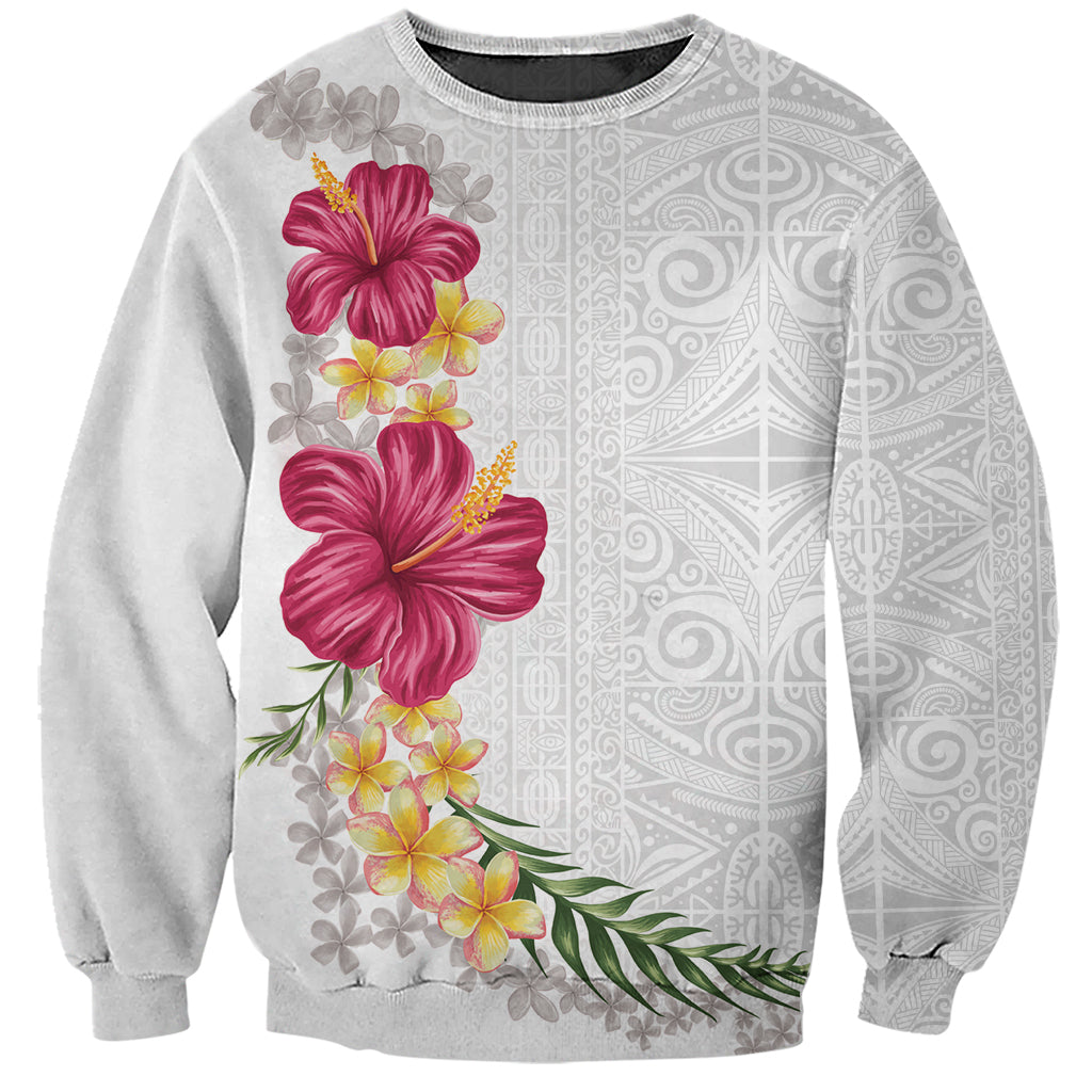 Hawaiian Plumeria and Hibiscus Sweatshirt White Mode