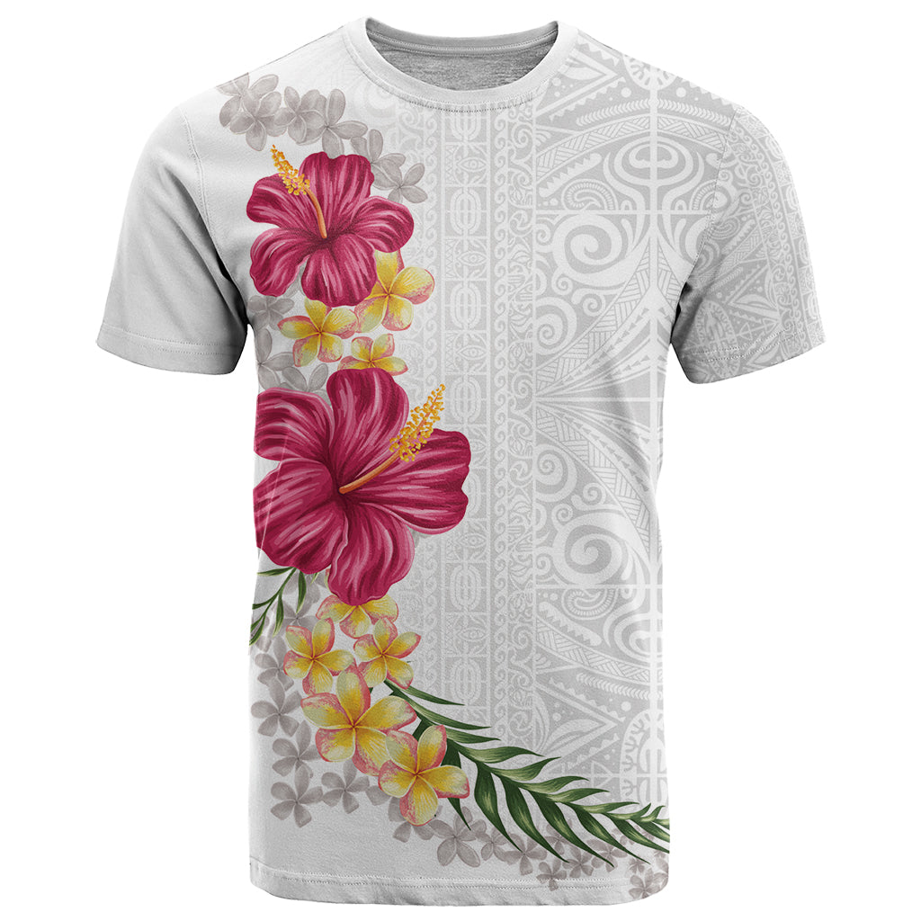 Hawaiian Plumeria and Hibiscus T Shirt White Mode