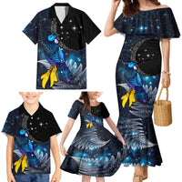 New Zealand Tui Bird Matariki Family Matching Mermaid Dress and Hawaiian Shirt Galaxy Fern With Maori Pattern LT03 - Polynesian Pride