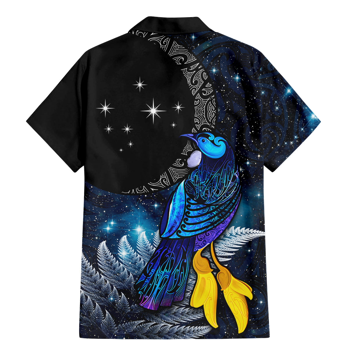 New Zealand Tui Bird Matariki Family Matching Mermaid Dress and Hawaiian Shirt Galaxy Fern With Maori Pattern LT03 - Polynesian Pride