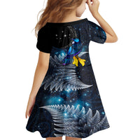 New Zealand Tui Bird Matariki Family Matching Off The Shoulder Long Sleeve Dress and Hawaiian Shirt Galaxy Fern With Maori Pattern LT03 - Polynesian Pride