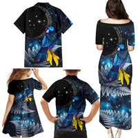 New Zealand Tui Bird Matariki Family Matching Puletasi and Hawaiian Shirt Galaxy Fern With Maori Pattern LT03 - Polynesian Pride