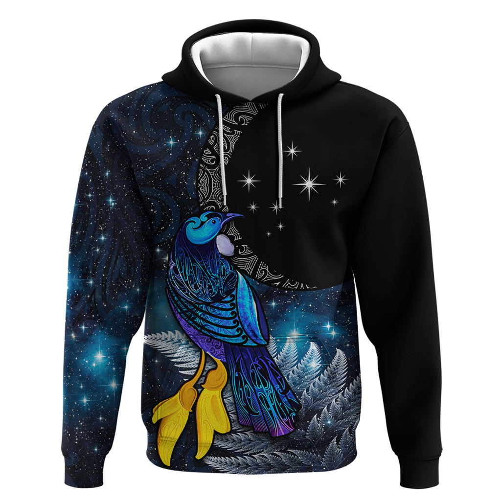 New Zealand Tui Bird Matariki Hoodie Galaxy Fern With Maori Pattern