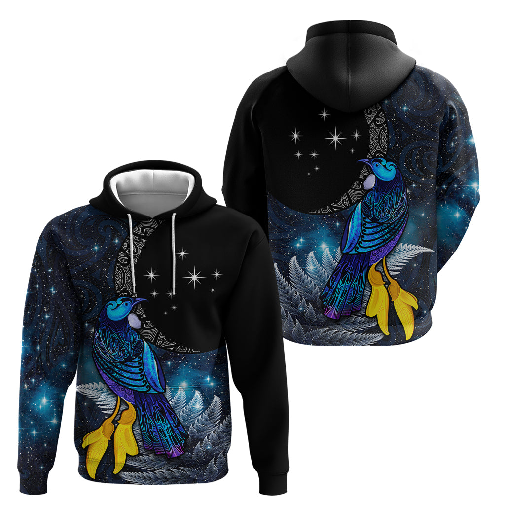 New Zealand Tui Bird Matariki Hoodie Galaxy Fern With Maori Pattern