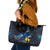 New Zealand Tui Bird Matariki Leather Tote Bag Galaxy Fern With Maori Pattern