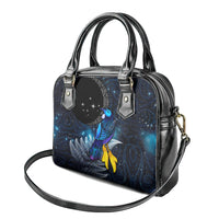 New Zealand Tui Bird Matariki Shoulder Handbag Galaxy Fern With Maori Pattern