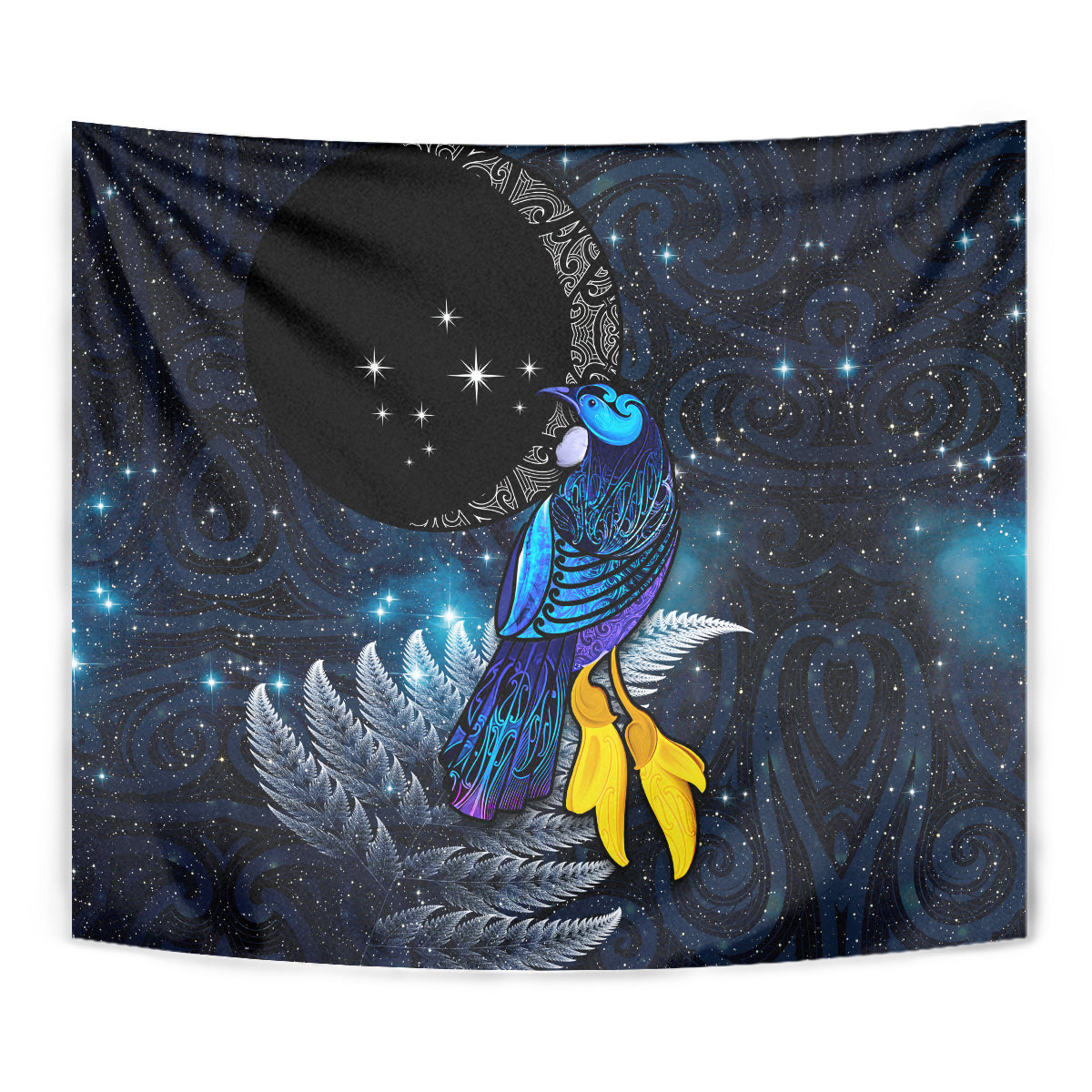 New Zealand Tui Bird Matariki Tapestry Galaxy Fern With Maori Pattern