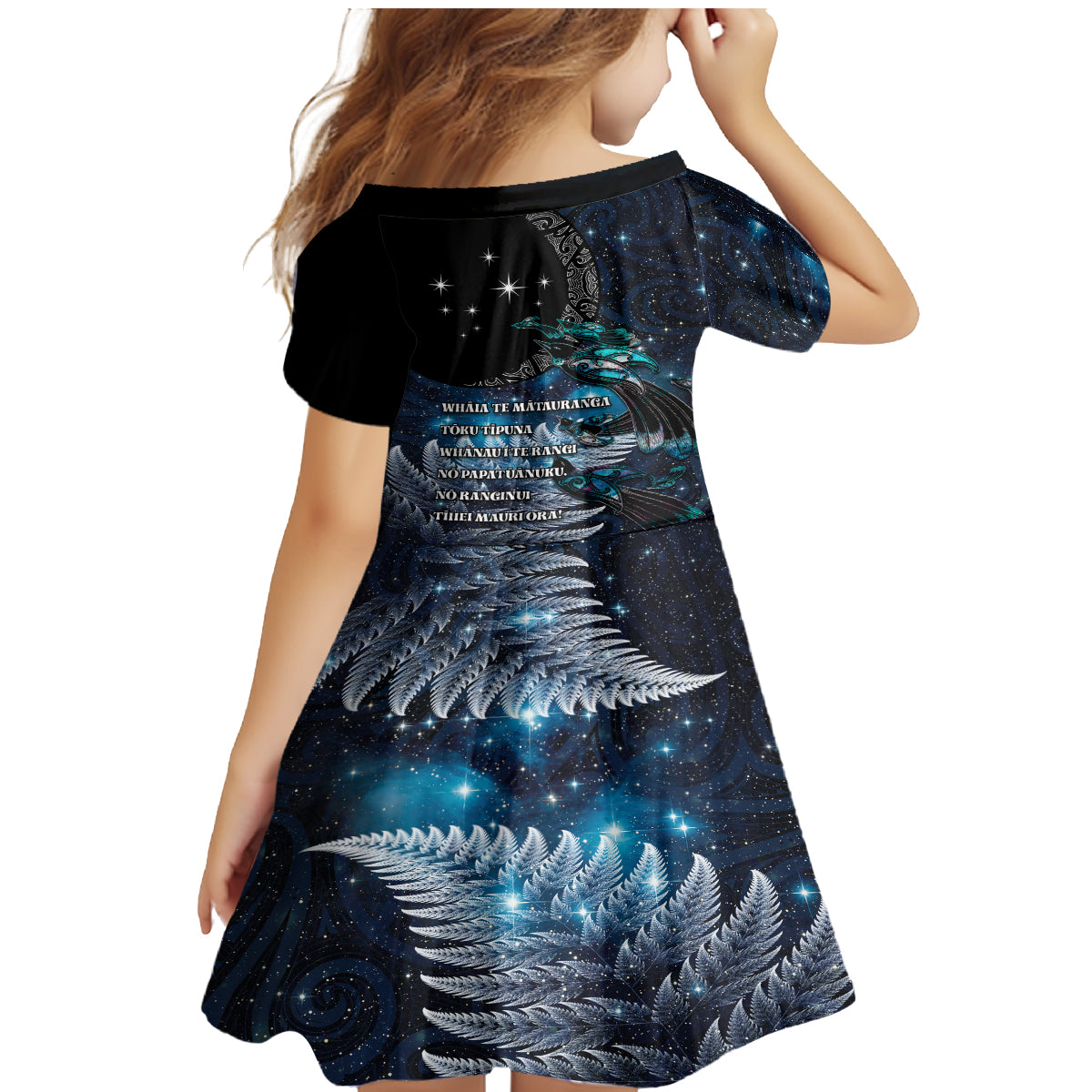 New Zealand Tui Bird Family Matching Mermaid Dress and Hawaiian Shirt Matariki Poetry Pattern Galaxy Style LT03 - Polynesian Pride