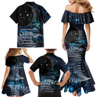 New Zealand Tui Bird Family Matching Mermaid Dress and Hawaiian Shirt Matariki Poetry Pattern Galaxy Style LT03 - Polynesian Pride