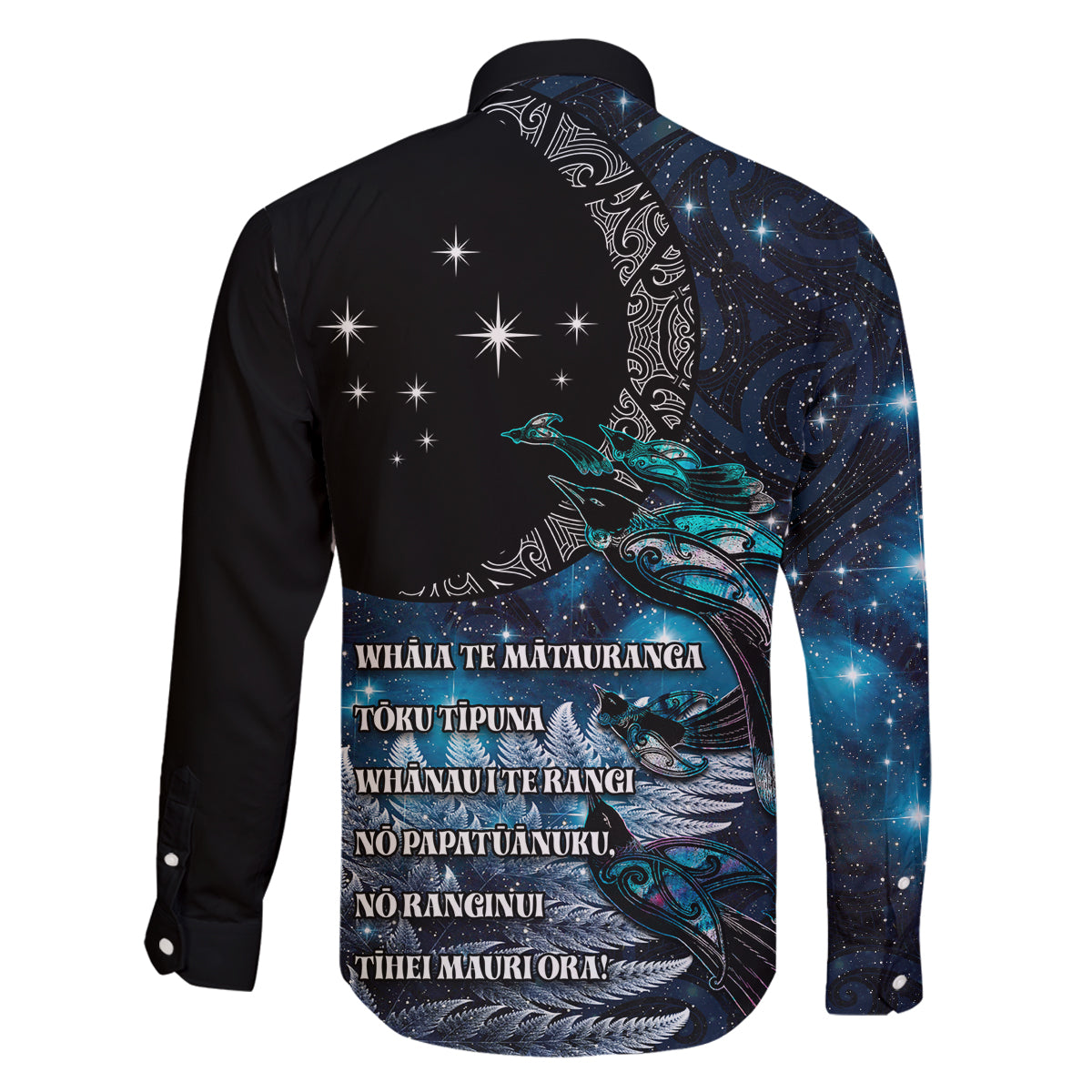 New Zealand Tui Bird Family Matching Off Shoulder Maxi Dress and Hawaiian Shirt Matariki Poetry Pattern Galaxy Style LT03 - Polynesian Pride