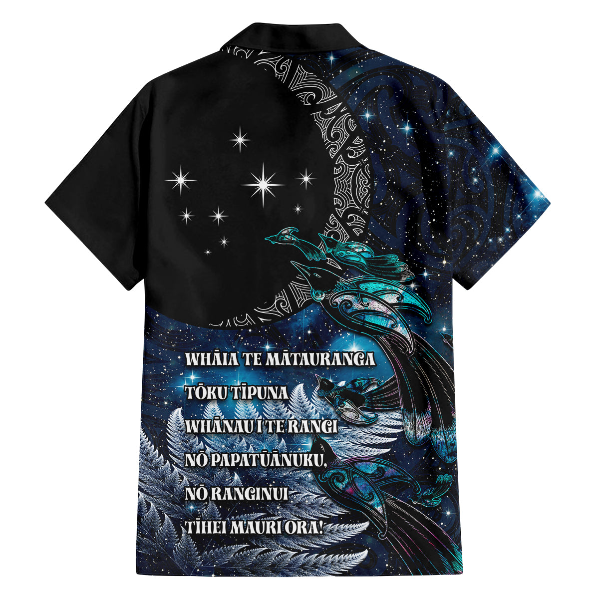 New Zealand Tui Bird Family Matching Off Shoulder Short Dress and Hawaiian Shirt Matariki Poetry Pattern Galaxy Style LT03 - Polynesian Pride