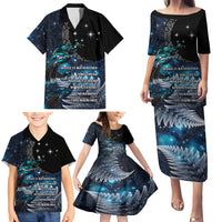 New Zealand Tui Bird Family Matching Puletasi and Hawaiian Shirt Matariki Poetry Pattern Galaxy Style LT03 - Polynesian Pride