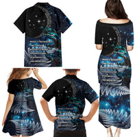 New Zealand Tui Bird Family Matching Puletasi and Hawaiian Shirt Matariki Poetry Pattern Galaxy Style LT03 - Polynesian Pride