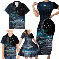 New Zealand Tui Bird Family Matching Short Sleeve Bodycon Dress and Hawaiian Shirt Matariki Poetry Pattern Galaxy Style LT03 - Polynesian Pride
