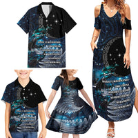 New Zealand Tui Bird Family Matching Summer Maxi Dress and Hawaiian Shirt Matariki Poetry Pattern Galaxy Style LT03 - Polynesian Pride
