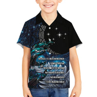 New Zealand Tui Bird Family Matching Summer Maxi Dress and Hawaiian Shirt Matariki Poetry Pattern Galaxy Style LT03 Son's Shirt Blue - Polynesian Pride