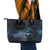 New Zealand Tui Bird Leather Tote Bag Matariki Poetry Pattern Galaxy Style