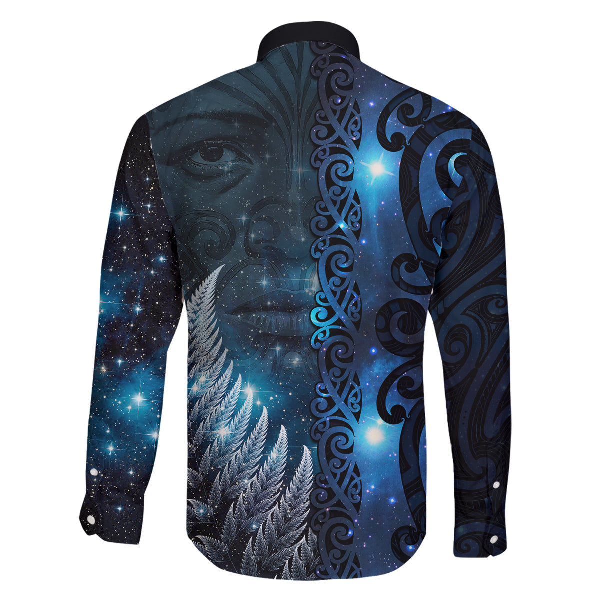 New Zealand Matariki Family Matching Long Sleeve Bodycon Dress and Hawaiian Shirt The Tribal Maori Face and Silver Fern LT03 - Polynesian Pride