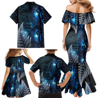 New Zealand Matariki Family Matching Mermaid Dress and Hawaiian Shirt The Tribal Maori Face and Silver Fern LT03 - Polynesian Pride