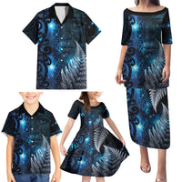 New Zealand Matariki Family Matching Puletasi and Hawaiian Shirt The Tribal Maori Face and Silver Fern
