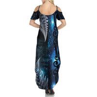 New Zealand Matariki Family Matching Summer Maxi Dress and Hawaiian Shirt The Tribal Maori Face and Silver Fern LT03 - Polynesian Pride
