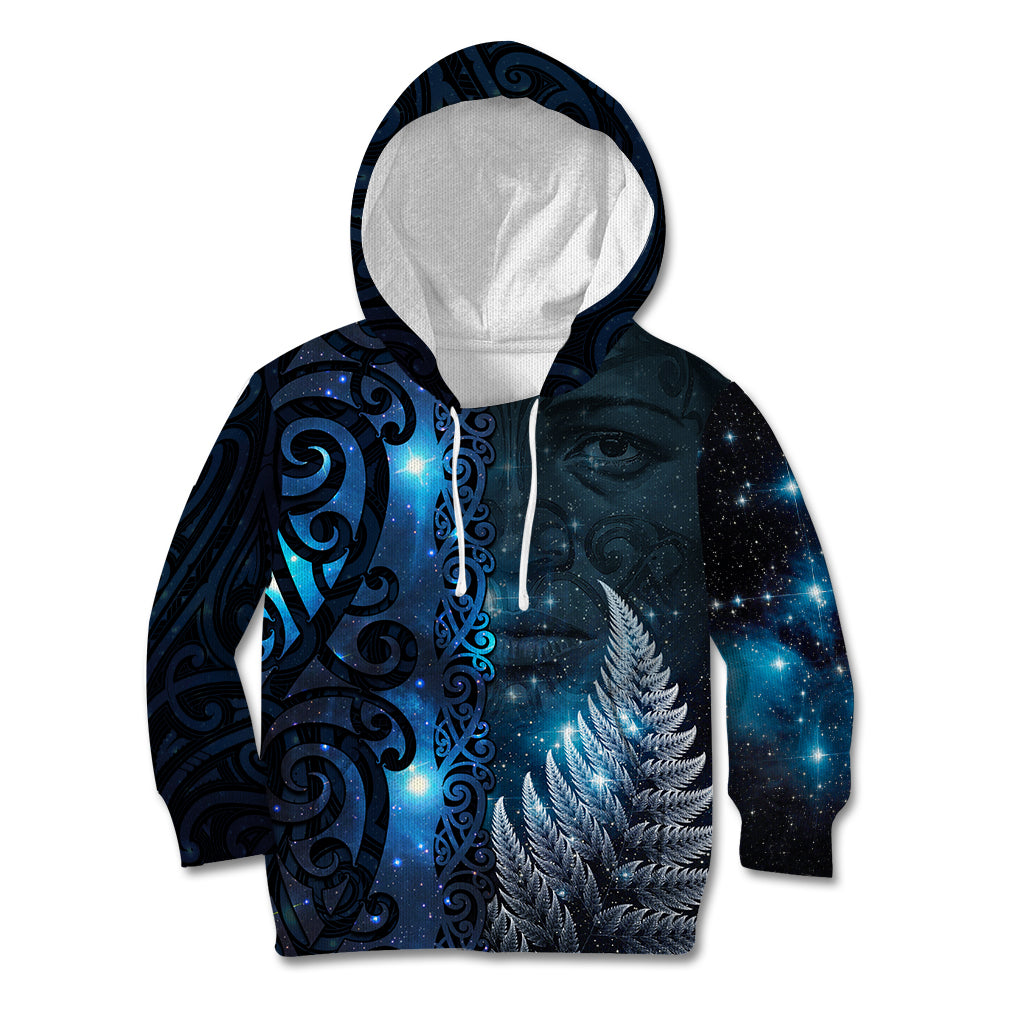 New Zealand Matariki Kid Hoodie The Tribal Maori Face and Silver Fern LT03 Hoodie Blue - Polynesian Pride