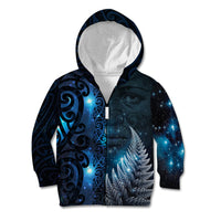 New Zealand Matariki Kid Hoodie The Tribal Maori Face and Silver Fern LT03 Zip Hoodie Blue - Polynesian Pride