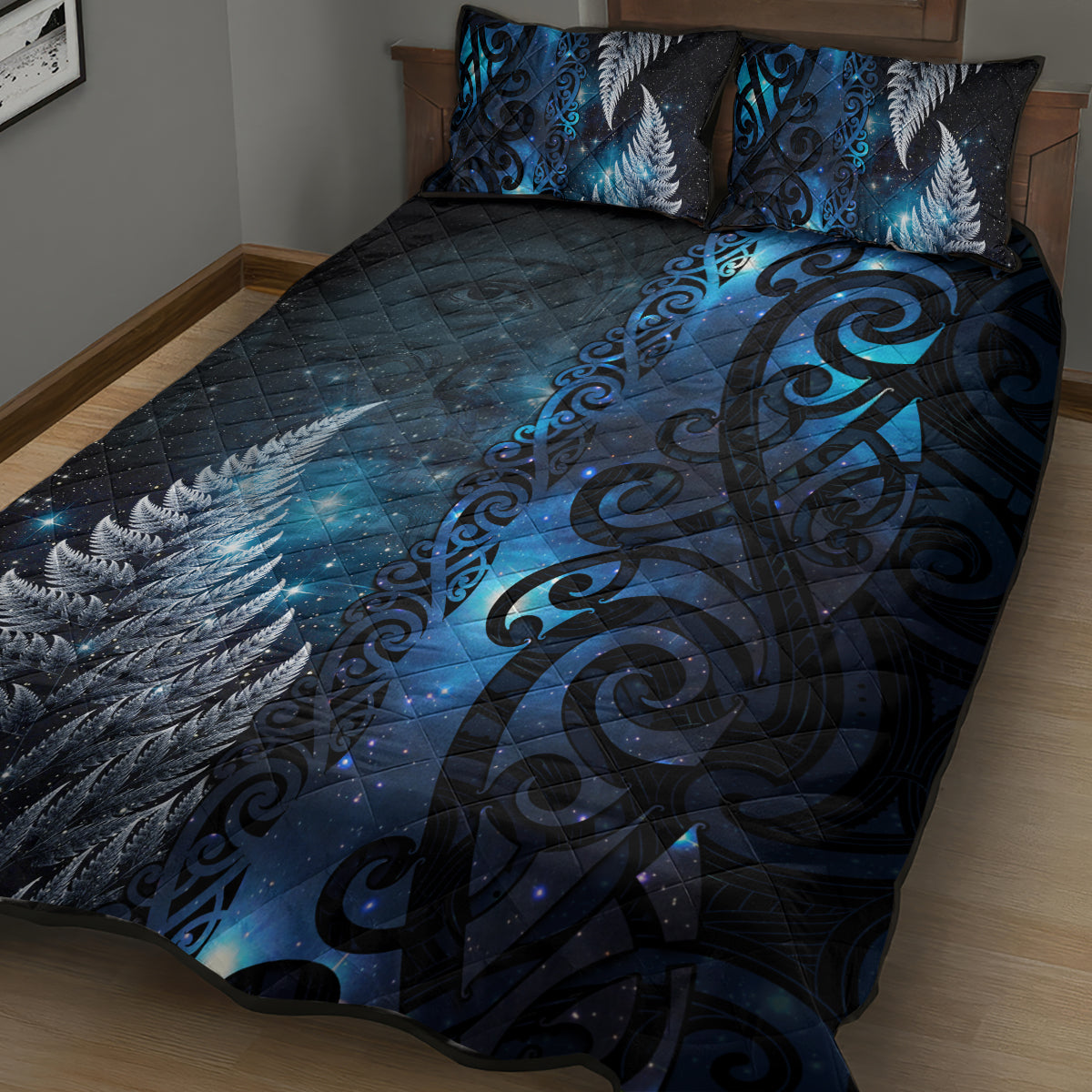 New Zealand Matariki Quilt Bed Set The Tribal Maori Face and Silver Fern