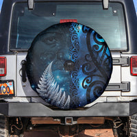 New Zealand Matariki Spare Tire Cover The Tribal Maori Face and Silver Fern LT03 Blue - Polynesian Pride