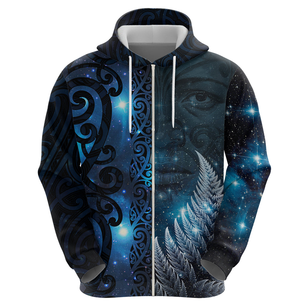 New Zealand Matariki Zip Hoodie The Tribal Maori Face and Silver Fern LT03 - Polynesian Pride