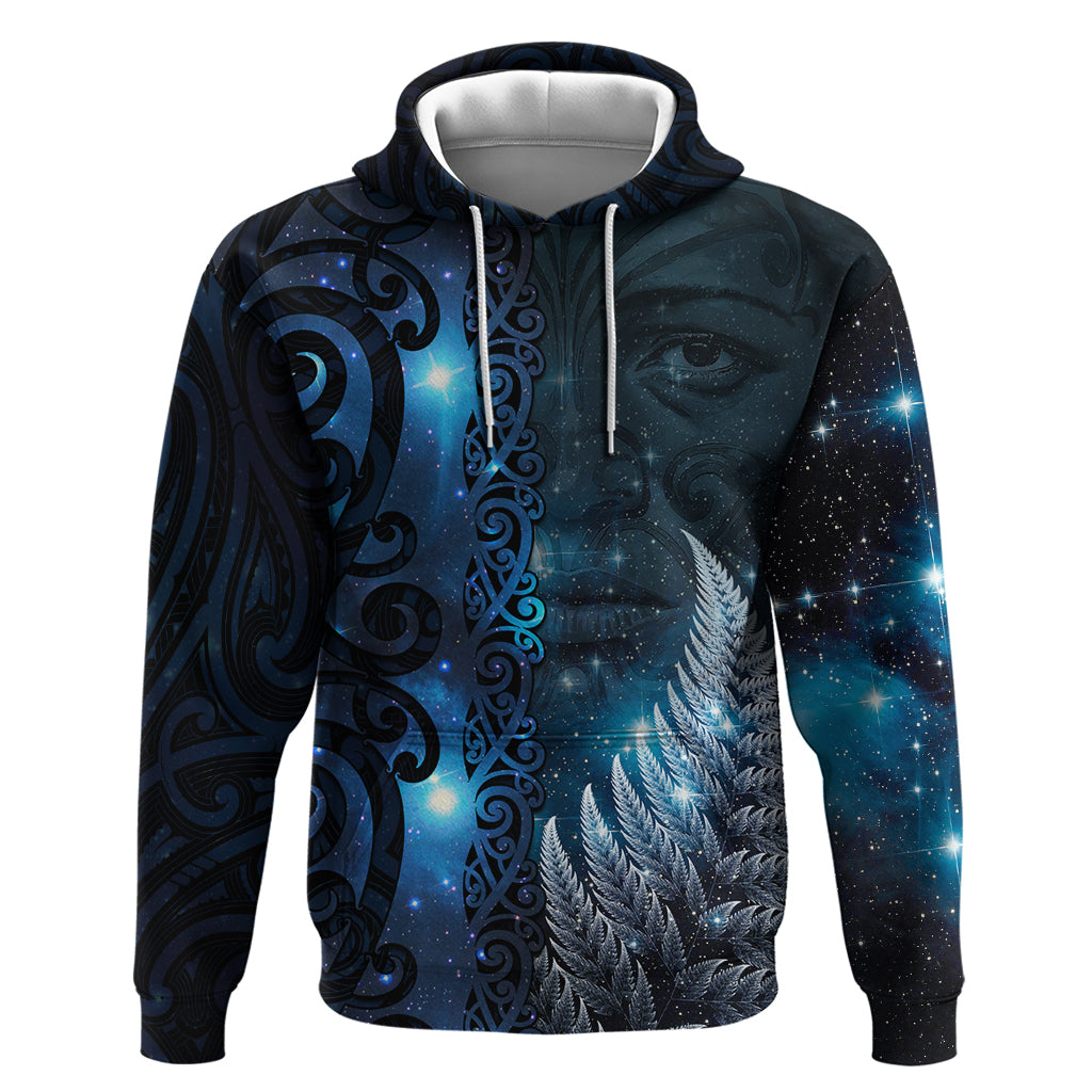 New Zealand Matariki Zip Hoodie The Tribal Maori Face and Silver Fern LT03 Pullover Hoodie Blue - Polynesian Pride