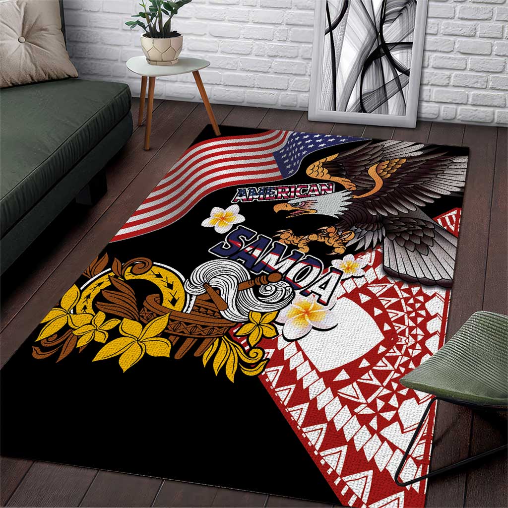 United States and American Samoa Together Area Rug Bald Eagle and Polynesian Traditional Culture with Plumeria