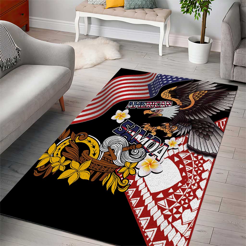 United States and American Samoa Together Area Rug Bald Eagle and Polynesian Traditional Culture with Plumeria