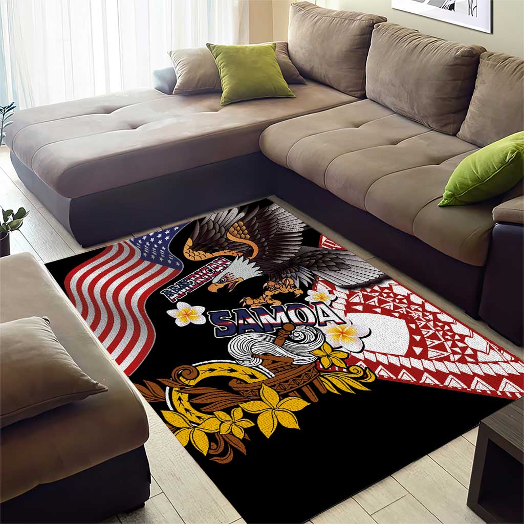 United States and American Samoa Together Area Rug Bald Eagle and Polynesian Traditional Culture with Plumeria