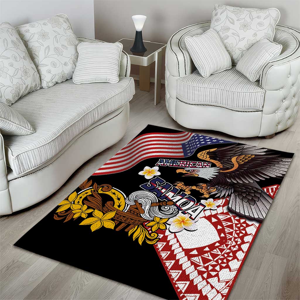 United States and American Samoa Together Area Rug Bald Eagle and Polynesian Traditional Culture with Plumeria