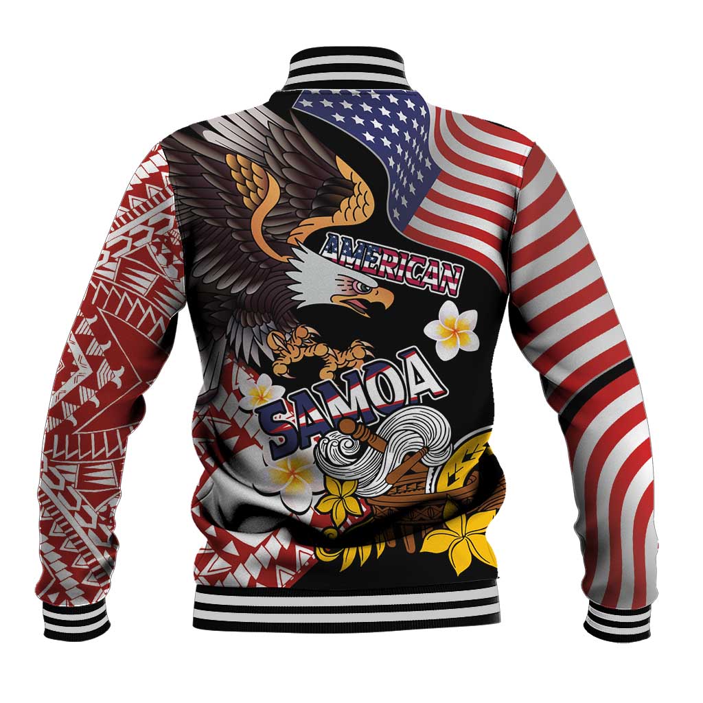United States and American Samoa Together Baseball Jacket Bald Eagle and Polynesian Traditional Culture with Plumeria