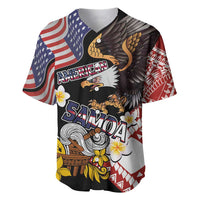 United States and American Samoa Together Baseball Jersey Bald Eagle and Polynesian Traditional Culture with Plumeria