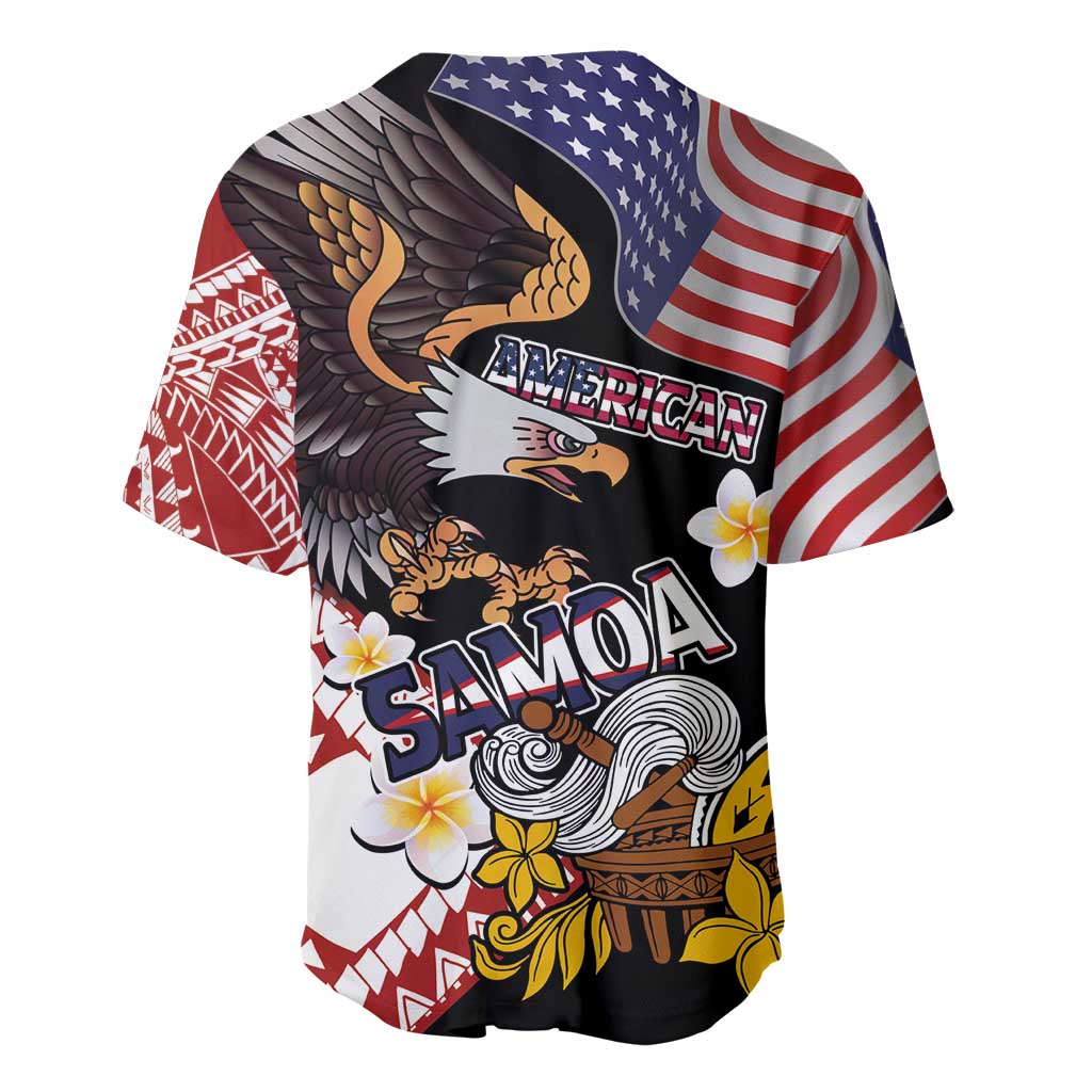 United States and American Samoa Together Baseball Jersey Bald Eagle and Polynesian Traditional Culture with Plumeria