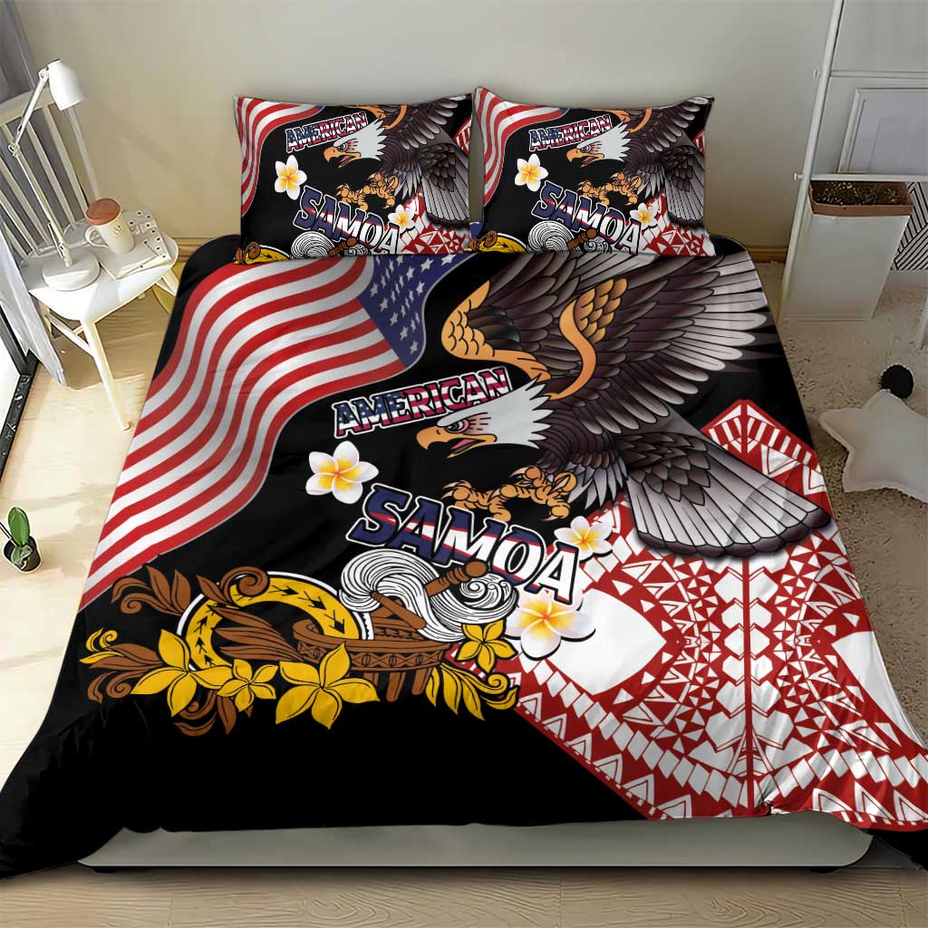 United States and American Samoa Together Bedding Set Bald Eagle and Polynesian Traditional Culture with Plumeria