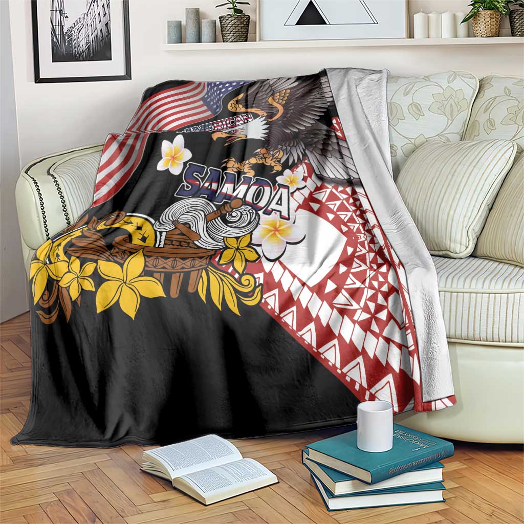 United States and American Samoa Together Blanket Bald Eagle and Polynesian Traditional Culture with Plumeria