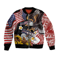 United States and American Samoa Together Bomber Jacket Bald Eagle and Polynesian Traditional Culture with Plumeria