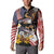 United States and American Samoa Together Button Sweatshirt Bald Eagle and Polynesian Traditional Culture with Plumeria