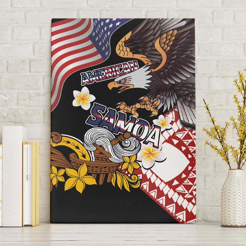 United States and American Samoa Together Canvas Wall Art Bald Eagle and Polynesian Traditional Culture with Plumeria