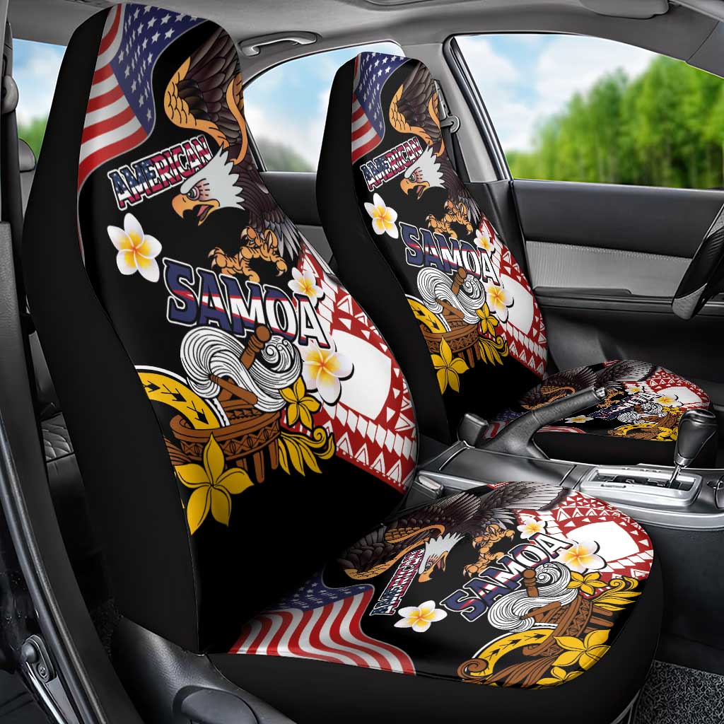United States and American Samoa Together Car Seat Cover Bald Eagle and Polynesian Traditional Culture with Plumeria