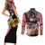 United States and American Samoa Together Couples Matching Short Sleeve Bodycon Dress and Long Sleeve Button Shirt Bald Eagle and Polynesian Traditional Culture with Plumeria