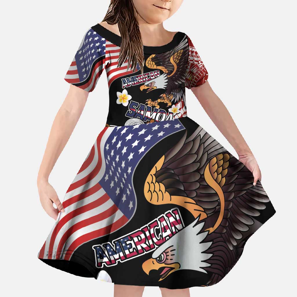 United States and American Samoa Together Family Matching Mermaid Dress and Hawaiian Shirt Bald Eagle and Polynesian Traditional Culture with Plumeria