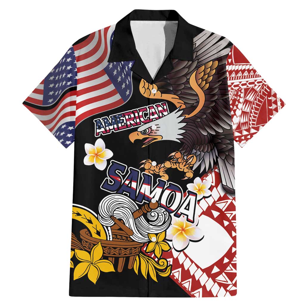 United States and American Samoa Together Family Matching Mermaid Dress and Hawaiian Shirt Bald Eagle and Polynesian Traditional Culture with Plumeria