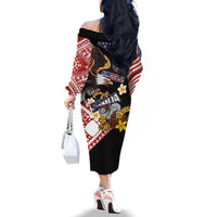United States and American Samoa Together Family Matching Off The Shoulder Long Sleeve Dress and Hawaiian Shirt Bald Eagle and Polynesian Traditional Culture with Plumeria