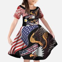 United States and American Samoa Together Family Matching Off Shoulder Maxi Dress and Hawaiian Shirt Bald Eagle and Polynesian Traditional Culture with Plumeria
